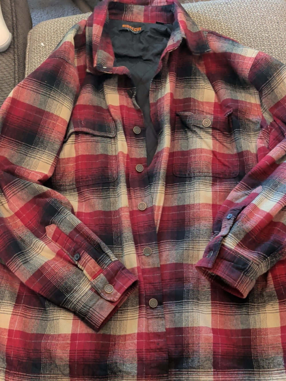 Men’s Red Plaid Quilt Lined Flannel Jacket